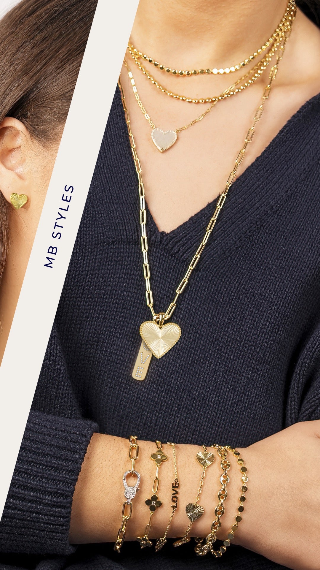 MB Fluted Heart Pendant on Paperclip Chain