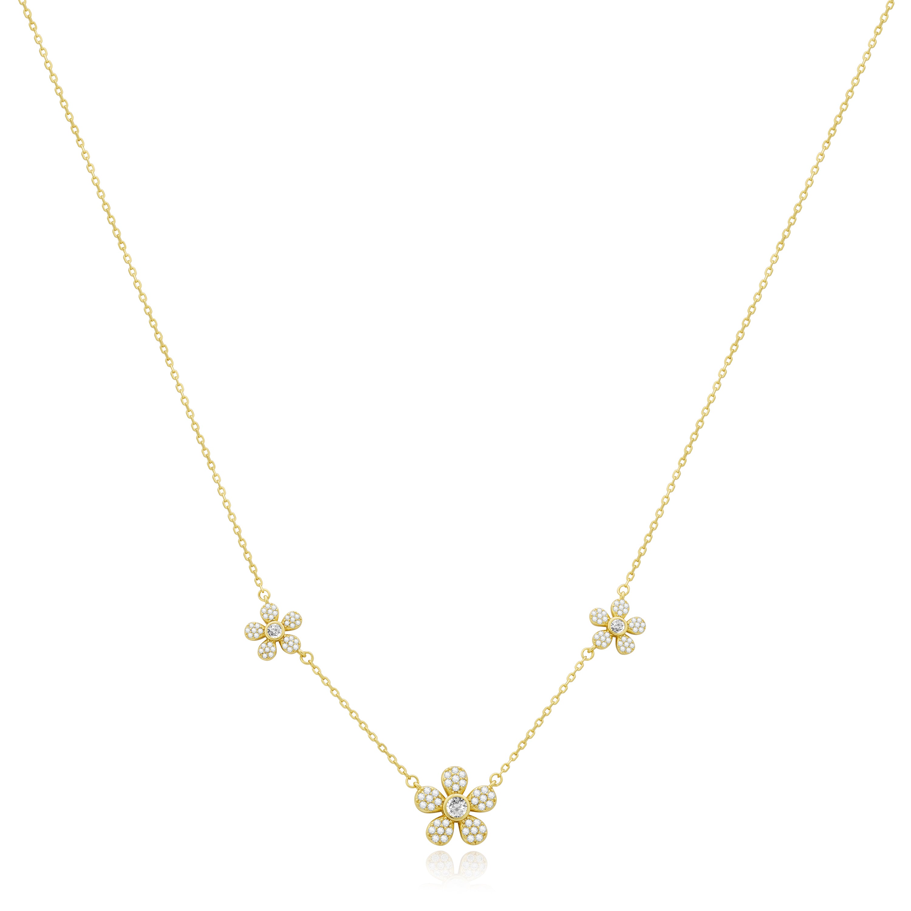 3 Pave Daisy Necklace
