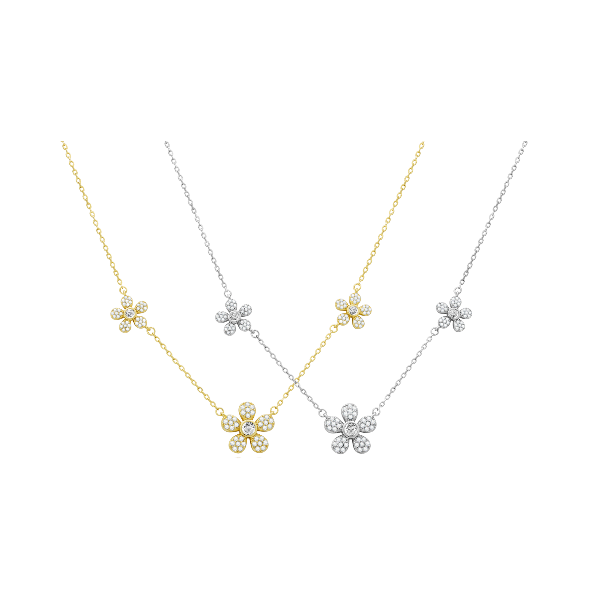 3 Pave Daisy Necklace